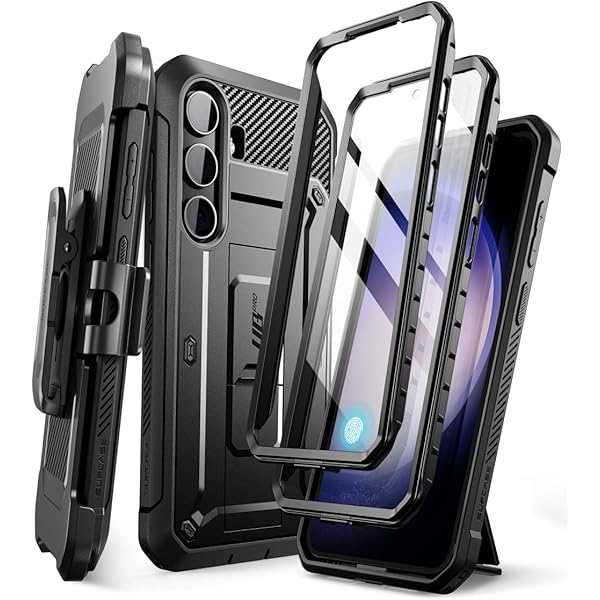 for Samsung Galaxy S24 Case with Stand [2 Front Frames] [Built-in Screen Protector & Belt-Clip] [Military-Grade Protection] Heavy Duty Rugged Kickstand Phone Case for Galaxy S24 6.2", Black