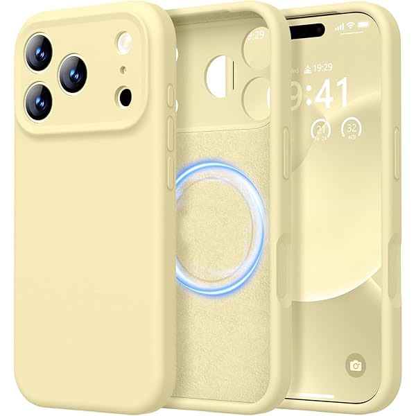Designed for iPhone 17 Pro Case, Premium Silicone [Compatible with Magsafe][Soft Anti-Scratch Microfiber Lining] Shockproof Protective Phone Case for Men Women 6.3", Creamy Yellow