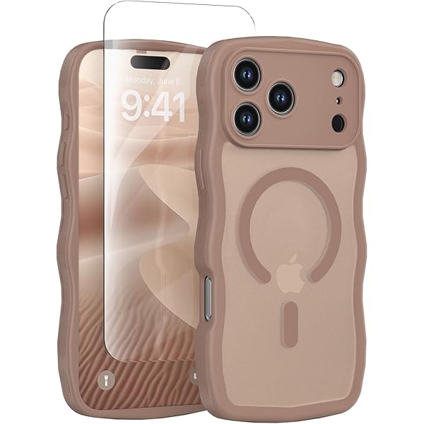 Magnetic for iPhone 17 Pro Max Case Girls Cute, Compatible with Magsafe Phone Case with Screen Protector [Camera Protection] Wave Translucent Matte Anti-Fingerprint Women Phone Cover,Brown