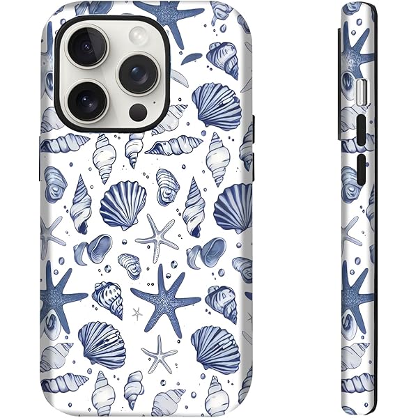 Compatible for iPhone 14 Case, Coastal Beach Summer Blue Ocean Seashell Aesthetic Protective Phone Case (for iPhone 14), RUI-97A-A