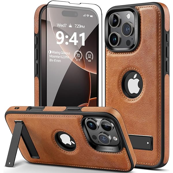 Strong Magnetic for iPhone 16 Pro Max Case Leather,[Compatible with MagSafe], Slim Adjustable Kickstand Phone Case for iPhone 16 Pro Max (2024) 6.9" (Brown)